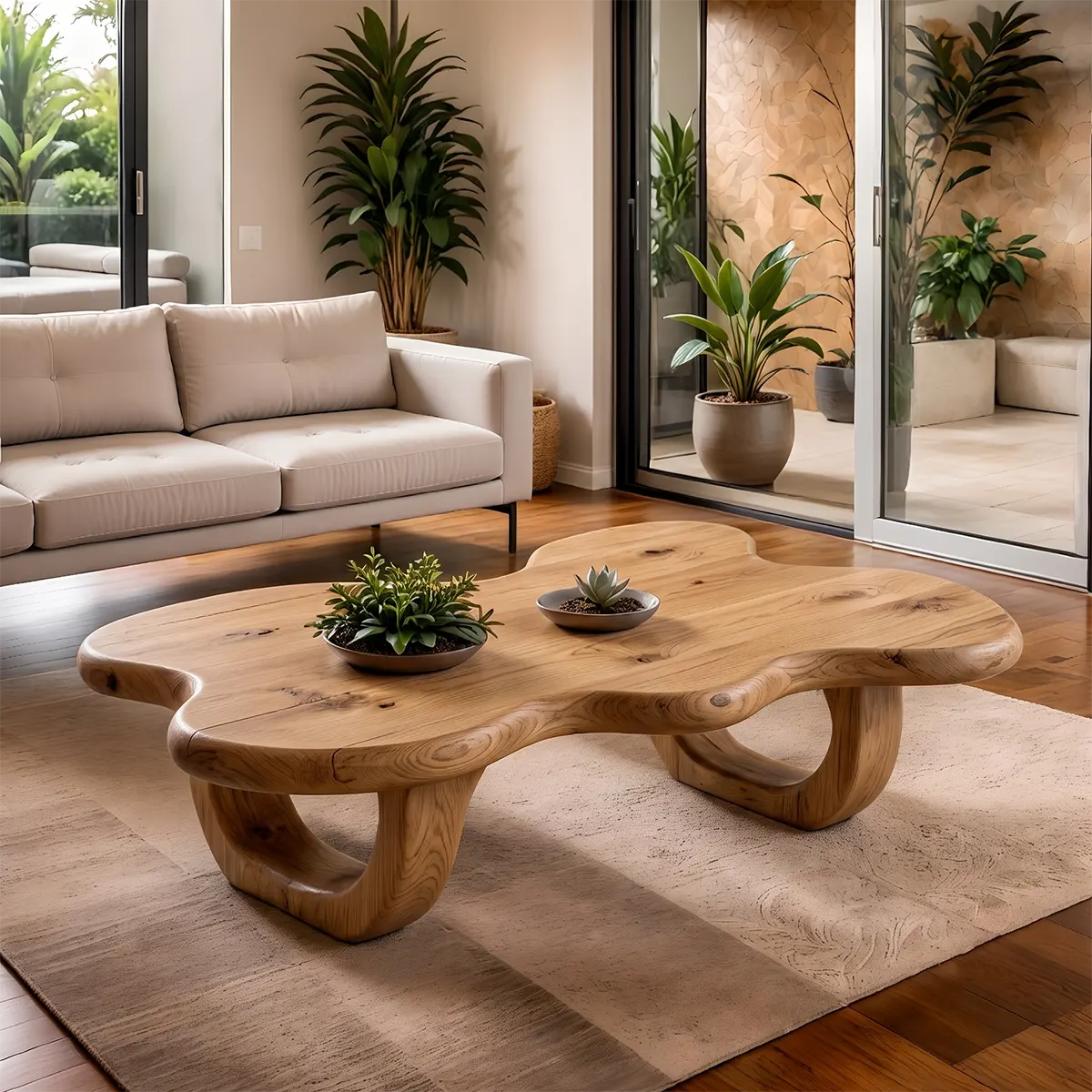 Modern Organic Wood Coffee Table with Freeform Top & Sculptural Base TT006-8349