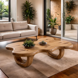 Modern Organic Wood Coffee Table with Freeform Top & Sculptural Base TT006-8349
