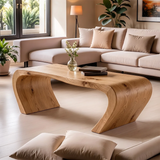 Solid Wood Waterfall Coffee Table | Modern Curved Wooden Coffee Table TT006-9943