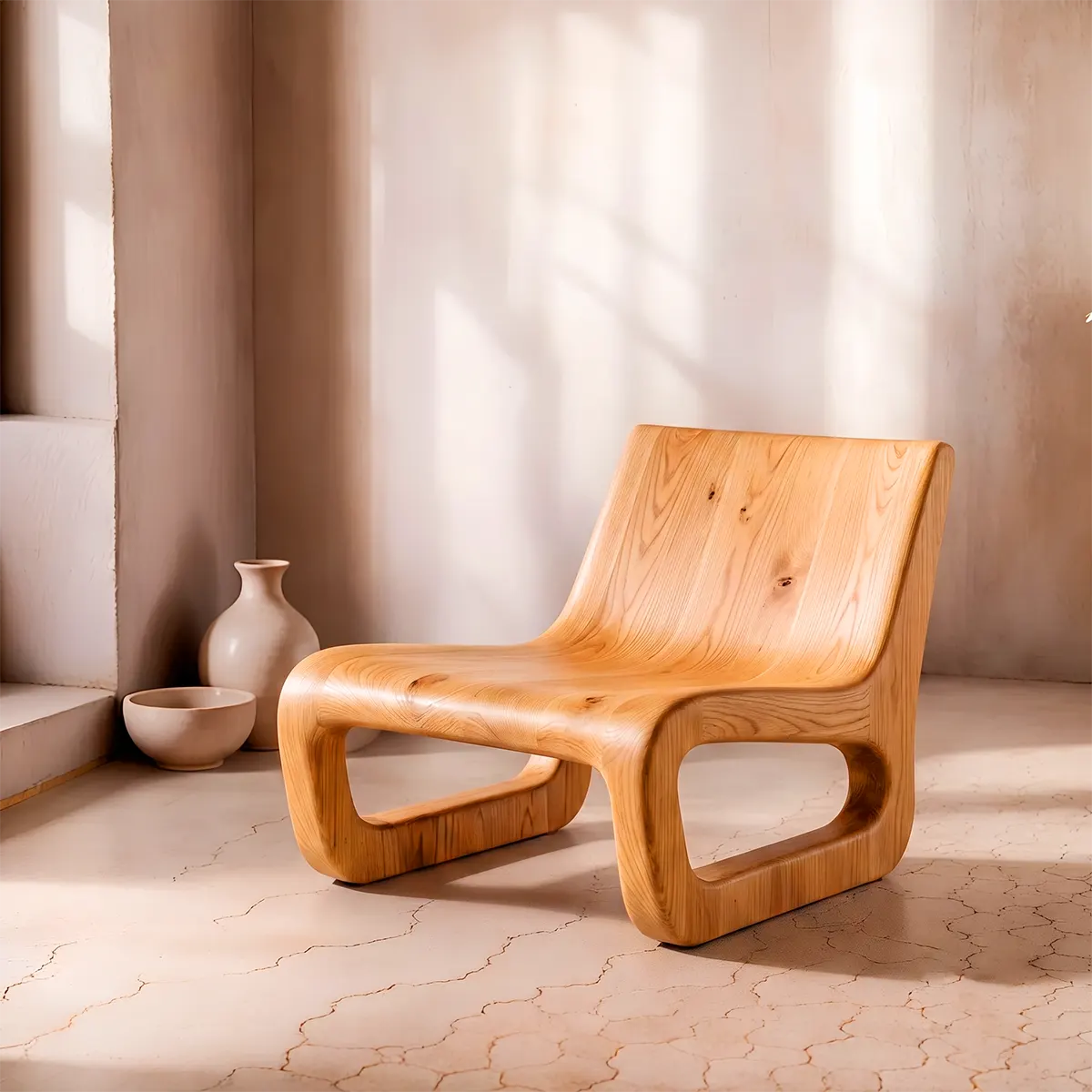 Sculptural Lounge Chair with Rounded Loop Base | Organic Modern Wood Accent Chair
