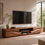 Organic Modern TV Stand with Dual Cabinets & Open Media Shelf | Modern Entertainment Console TT006-7DSN7TR