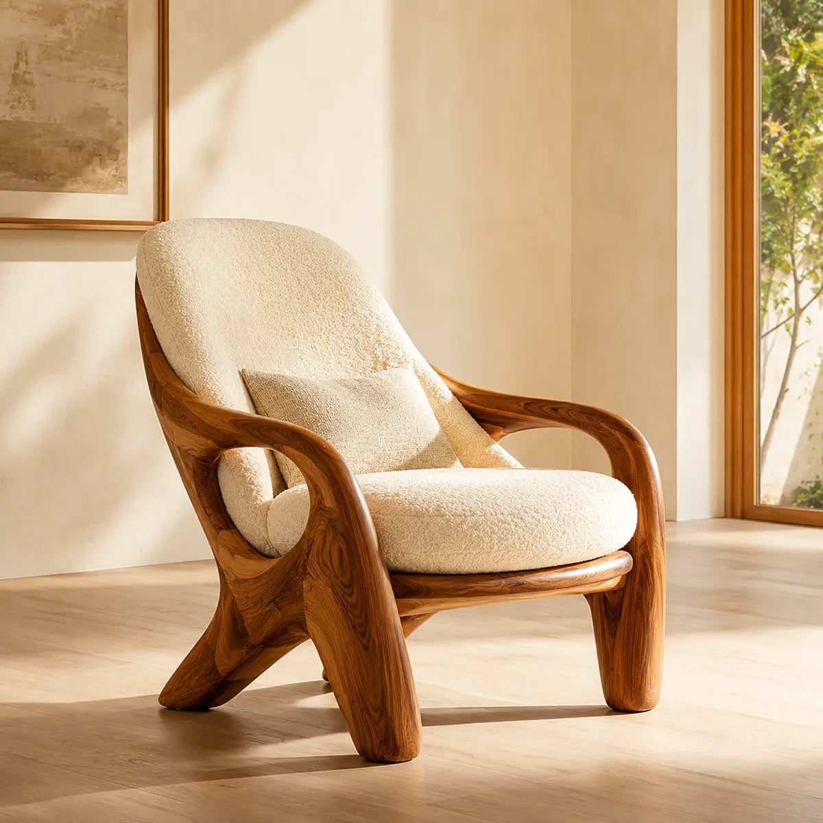Sculptural Curved Lounge Chair with Arms | Modern Reading Chair for Living Room & Bedroom
