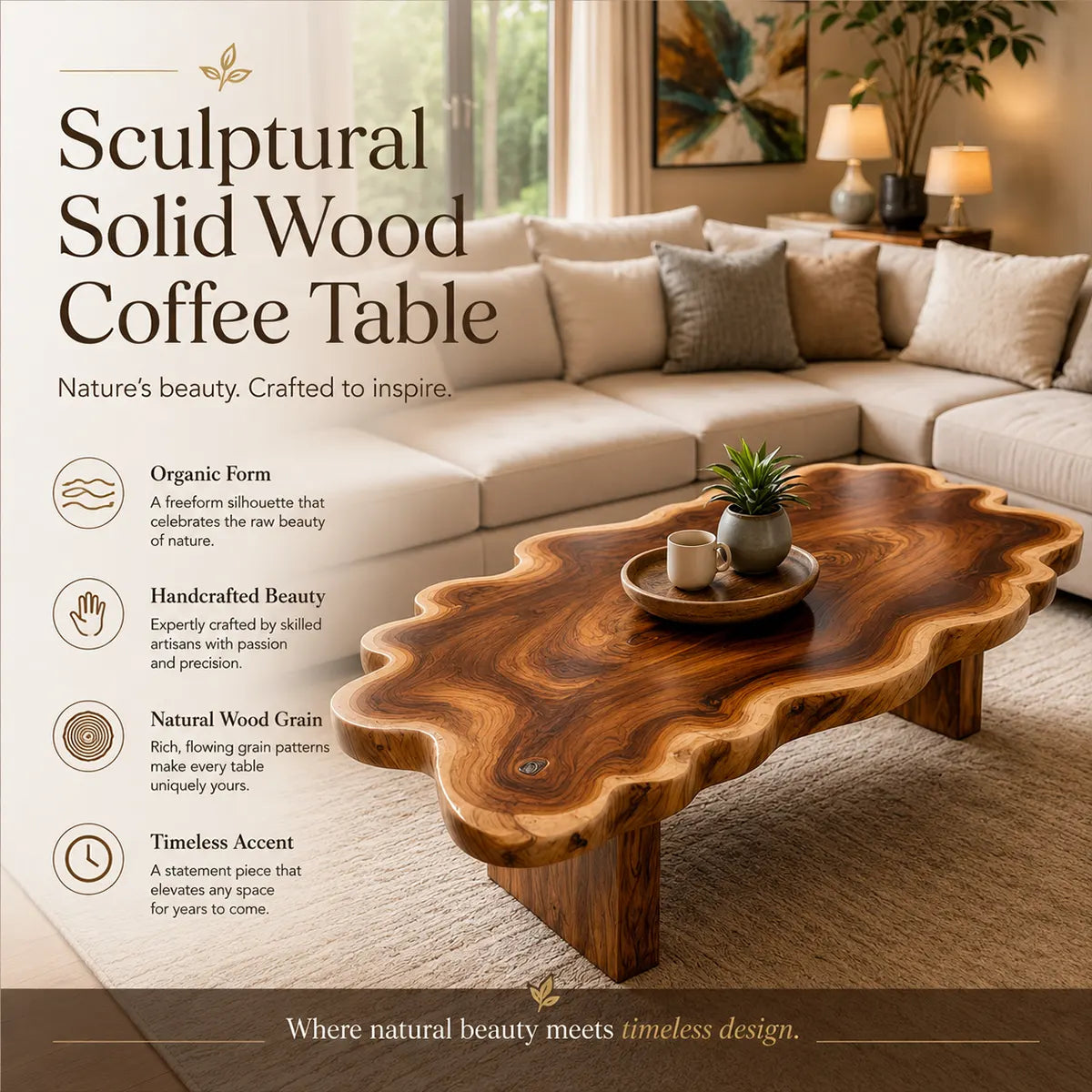 Live Edge Solid Wood Coffee Table | Organic Natural Slab Coffee Table for Modern Living Room TT006-2090