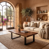 Rectangular Live Edge Solid Wood Coffee Table | Modern Rustic Center Table for Living Room TT006-9786