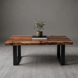 Rectangular Live Edge Solid Wood Coffee Table | Modern Rustic Center Table for Living Room TT006-9786