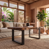 Rectangular Live Edge Solid Wood Coffee Table | Modern Rustic Center Table for Living Room TT006-9786