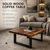 Rectangular Live Edge Solid Wood Coffee Table | Modern Rustic Center Table for Living Room TT006-9786
