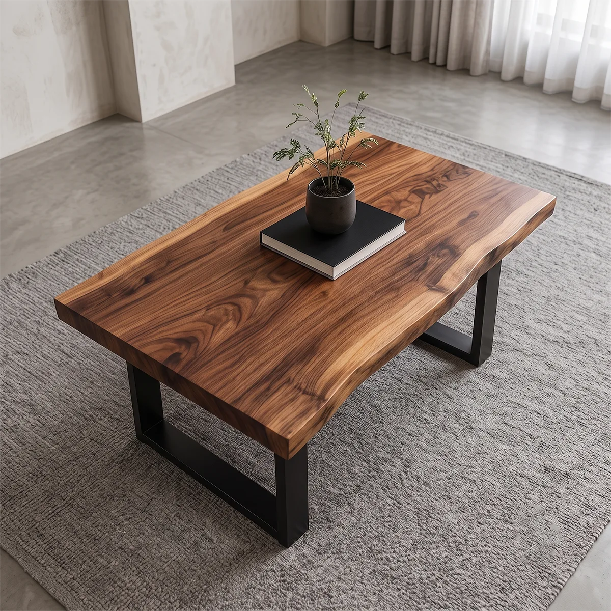 Rectangular Live Edge Solid Wood Coffee Table | Modern Rustic Center Table for Living Room TT006-9786