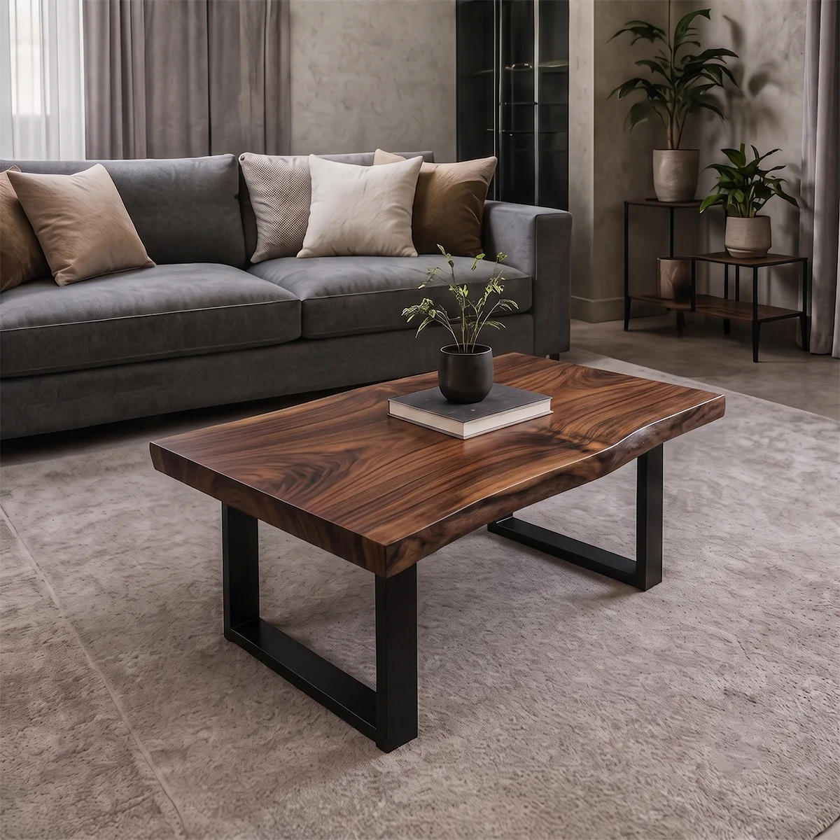 Rectangular Live Edge Solid Wood Coffee Table | Modern Rustic Center Table for Living Room TT006-9786