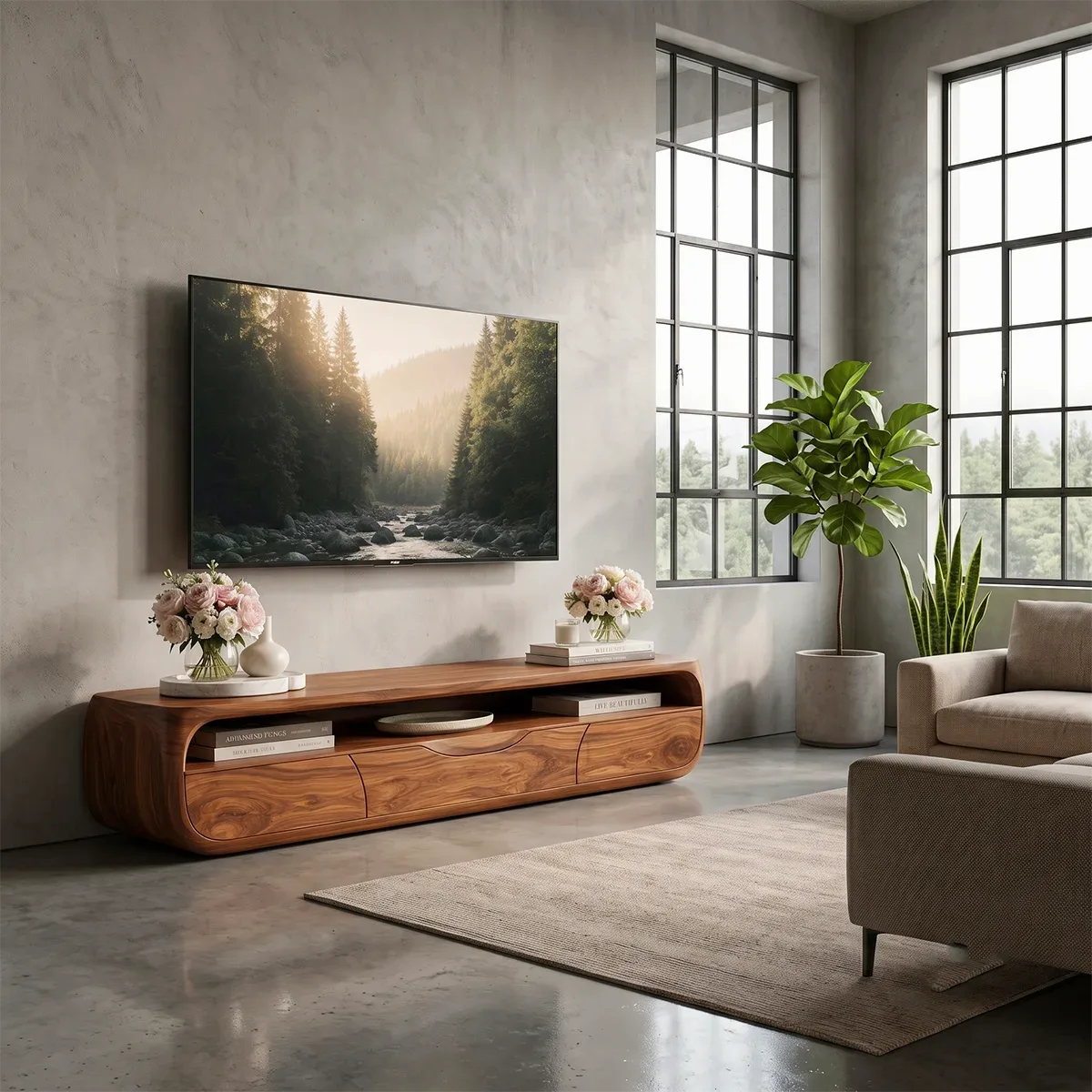 Modern TV Stand with Open Display Shelf & Storage Drawers TT006-5QMV1KJ
