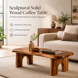Rounded Rectangle Solid Wood Coffee Table | Modern Minimalist Center Table for Living Room TT006-3891