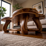 Organic Solid Wood Coffee Table with Storage Shelf | Freeform Modern Center Table TT006-7456