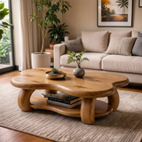 Organic Solid Wood Coffee Table with Storage Shelf | Freeform Modern Center Table TT006-7456