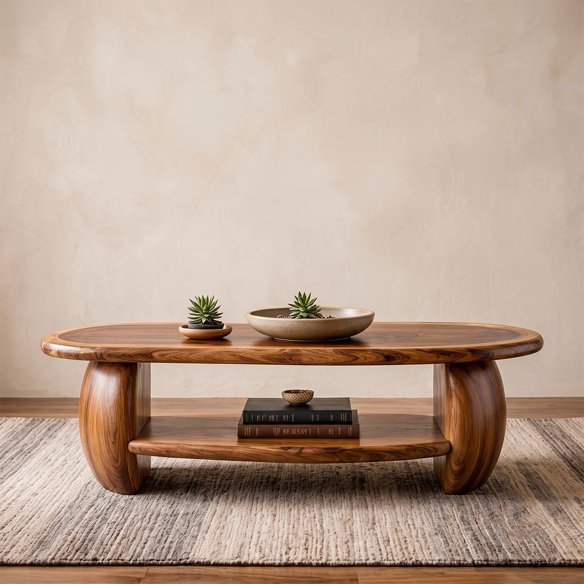Oval Solid Wood Coffee Table with Storage Shelf | Modern Living Room Center Table TT006-1935