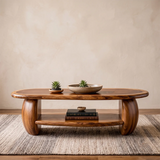 Oval Solid Wood Coffee Table with Storage Shelf | Modern Living Room Center Table TT006-1935