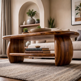 Oval Solid Wood Coffee Table with Storage Shelf | Modern Living Room Center Table TT006-1935