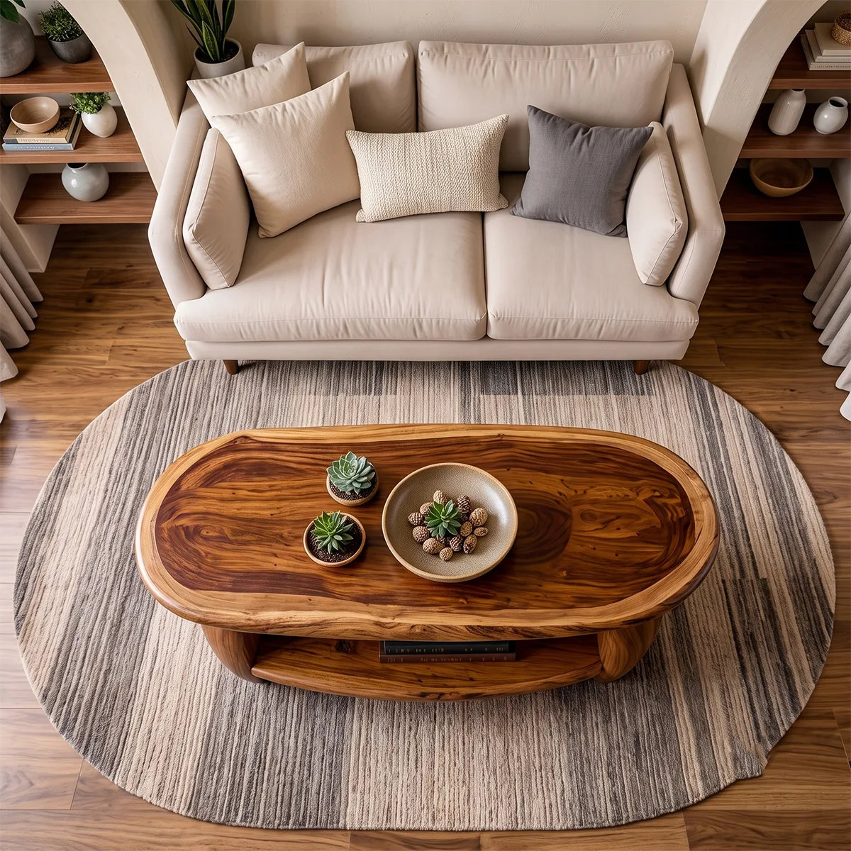 Oval Solid Wood Coffee Table with Storage Shelf | Modern Living Room Center Table TT006-1935