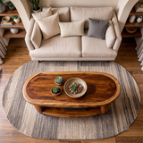 Oval Solid Wood Coffee Table with Storage Shelf | Modern Living Room Center Table TT006-1935