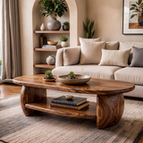 Oval Solid Wood Coffee Table with Storage Shelf | Modern Living Room Center Table TT006-1935