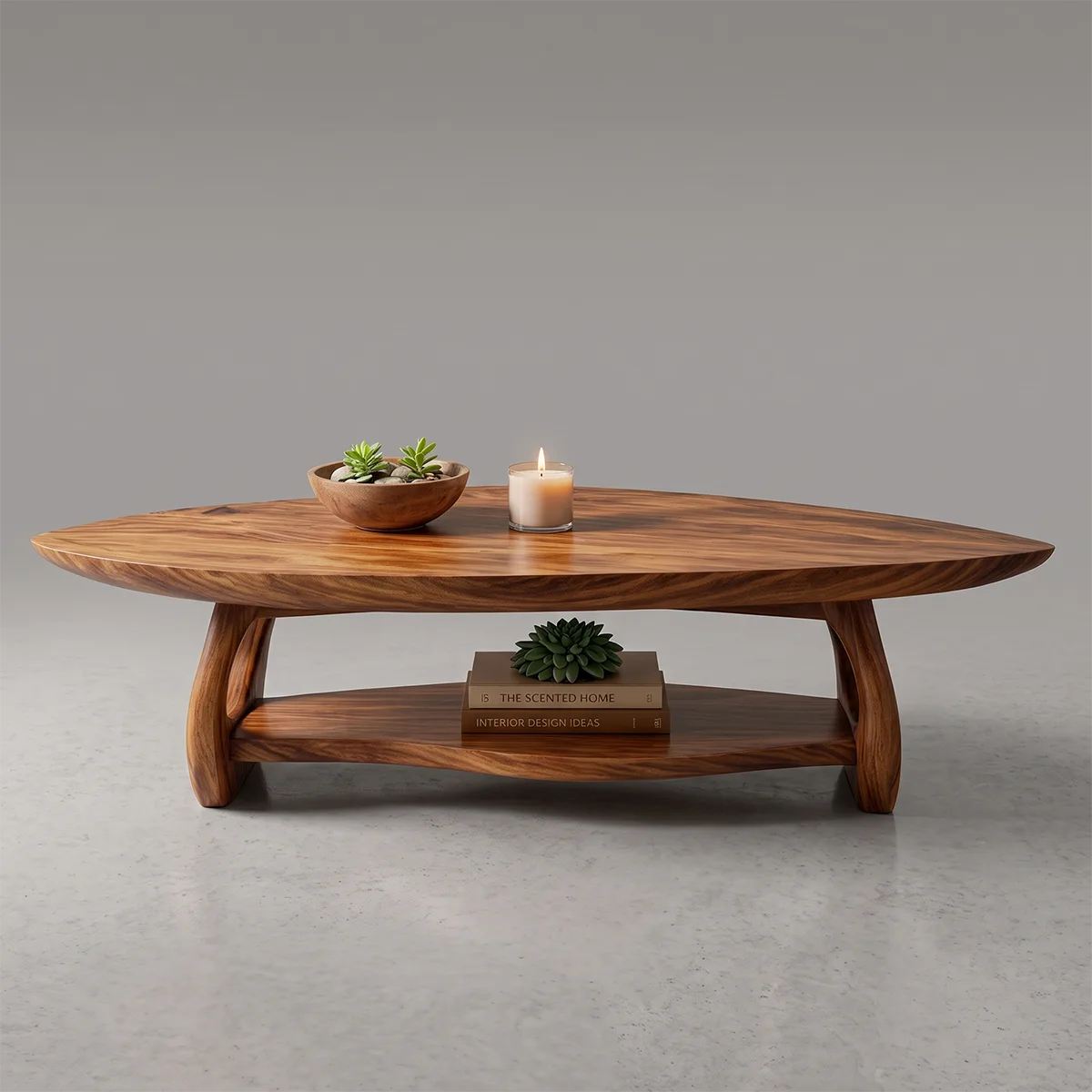 Organic Solid Wood Coffee Table with Storage Shelf | Modern Living Room Center Table TT006-9336