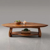 Organic Solid Wood Coffee Table with Storage Shelf | Modern Living Room Center Table TT006-9336