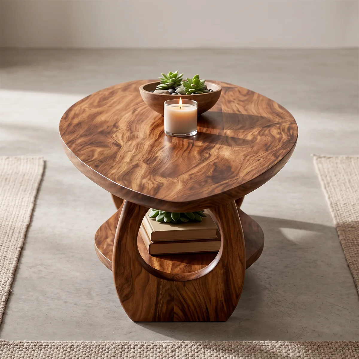 Organic Solid Wood Coffee Table with Storage Shelf | Modern Living Room Center Table TT006-9336
