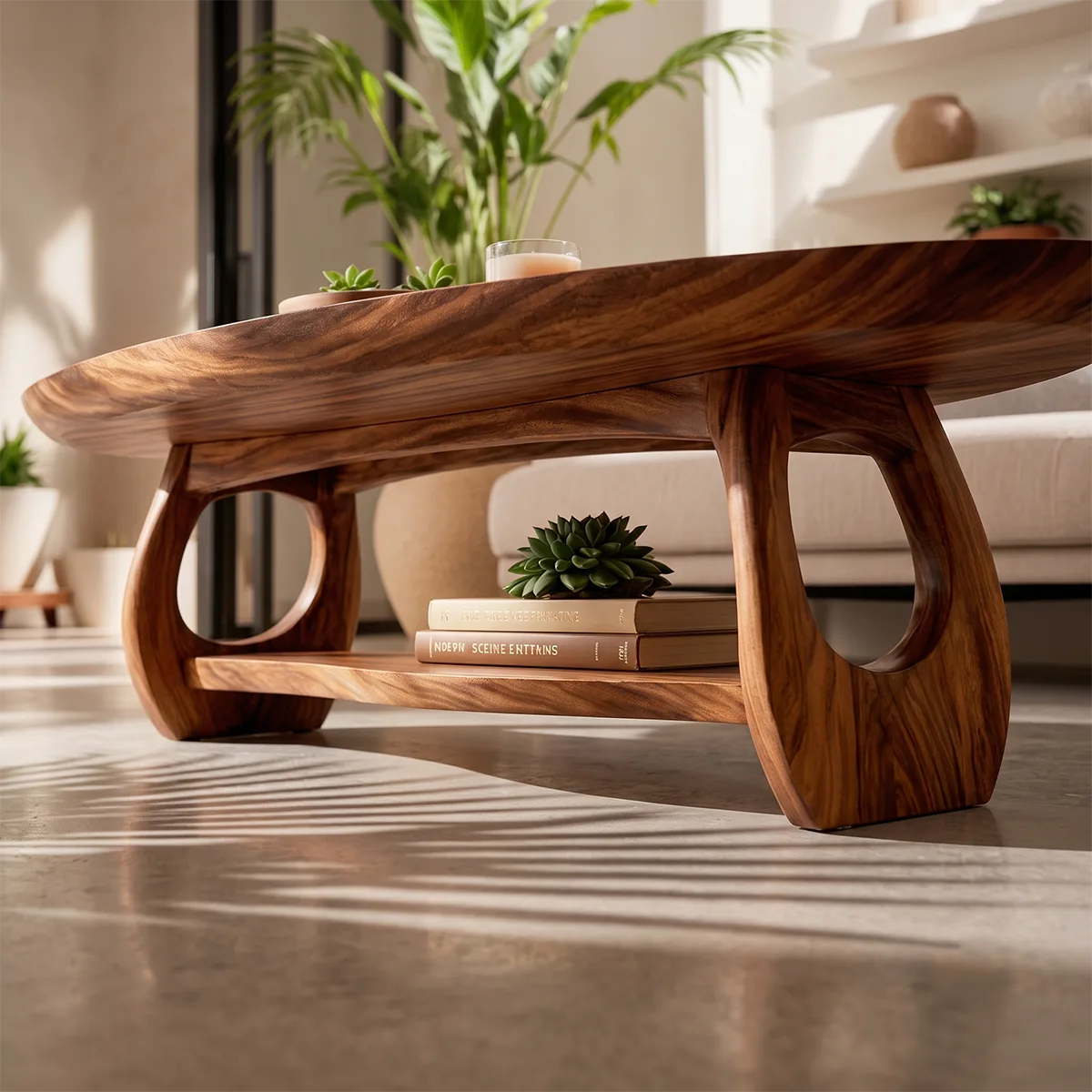 Organic Solid Wood Coffee Table with Storage Shelf | Modern Living Room Center Table TT006-9336