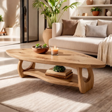 Organic Solid Wood Coffee Table with Storage Shelf | Modern Living Room Center Table TT006-9336