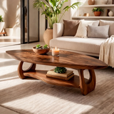 Organic Solid Wood Coffee Table with Storage Shelf | Modern Living Room Center Table TT006-9336