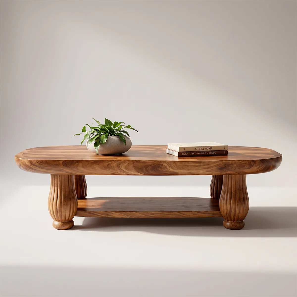 Oval Solid Wood Coffee Table with Storage Shelf | Mid Century Modern Living Room Table TT006-9169