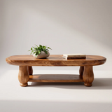 Oval Solid Wood Coffee Table with Storage Shelf | Mid Century Modern Living Room Table TT006-9169