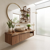 Floating Solid Wood Bathroom Vanity with Double-Door Cabinet & Open Shelf | Wall Mounted Live Edge Bathroom Vanity TT006-4KRU4XR