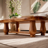Oval Solid Wood Coffee Table with Storage Shelf | Mid Century Modern Living Room Table TT006-9169