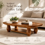 Oval Solid Wood Coffee Table with Storage Shelf | Mid Century Modern Living Room Table TT006-9169