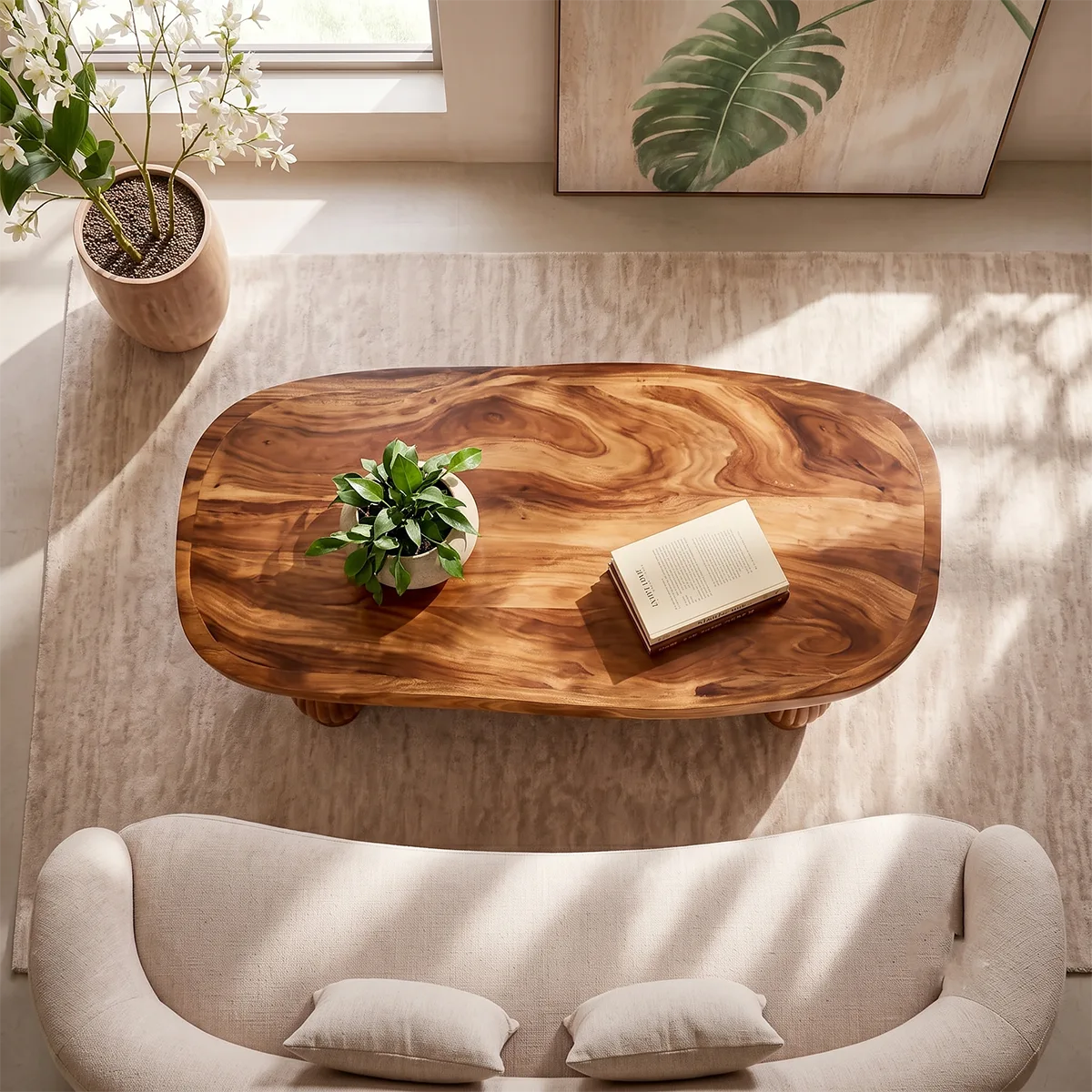 Oval Solid Wood Coffee Table with Storage Shelf | Mid Century Modern Living Room Table TT006-9169