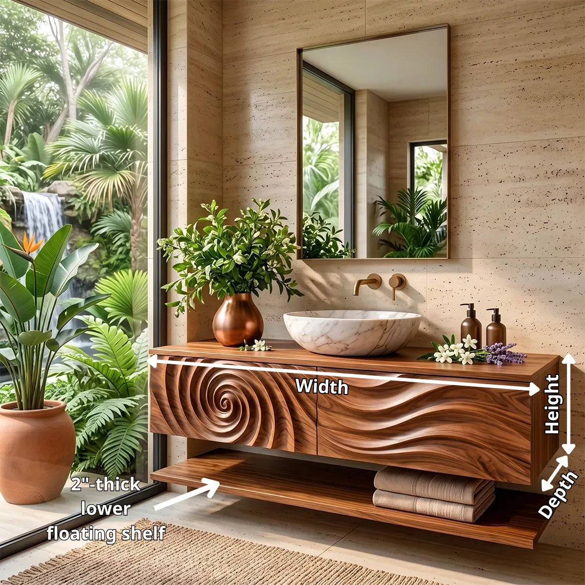 Floating Bathroom Vanity with Sculpted Doors | Modern Wall Mounted Vanity TH003-3XFL3MZ