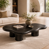 Modern Solid Wood Coffee Table with Organic Freeform Top & Chunky Pedestal Legs TT006-8265