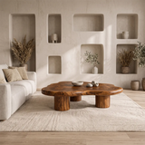 Modern Solid Wood Coffee Table with Organic Freeform Top & Chunky Pedestal Legs TT006-8265