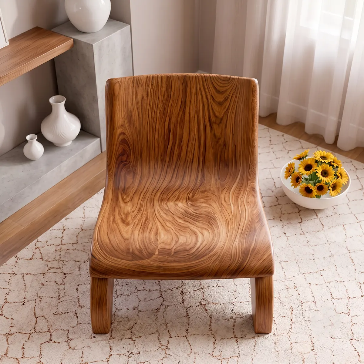 Sculptural Curved Lounge Chair with Arched Legs | Organic Modern Accent Chair