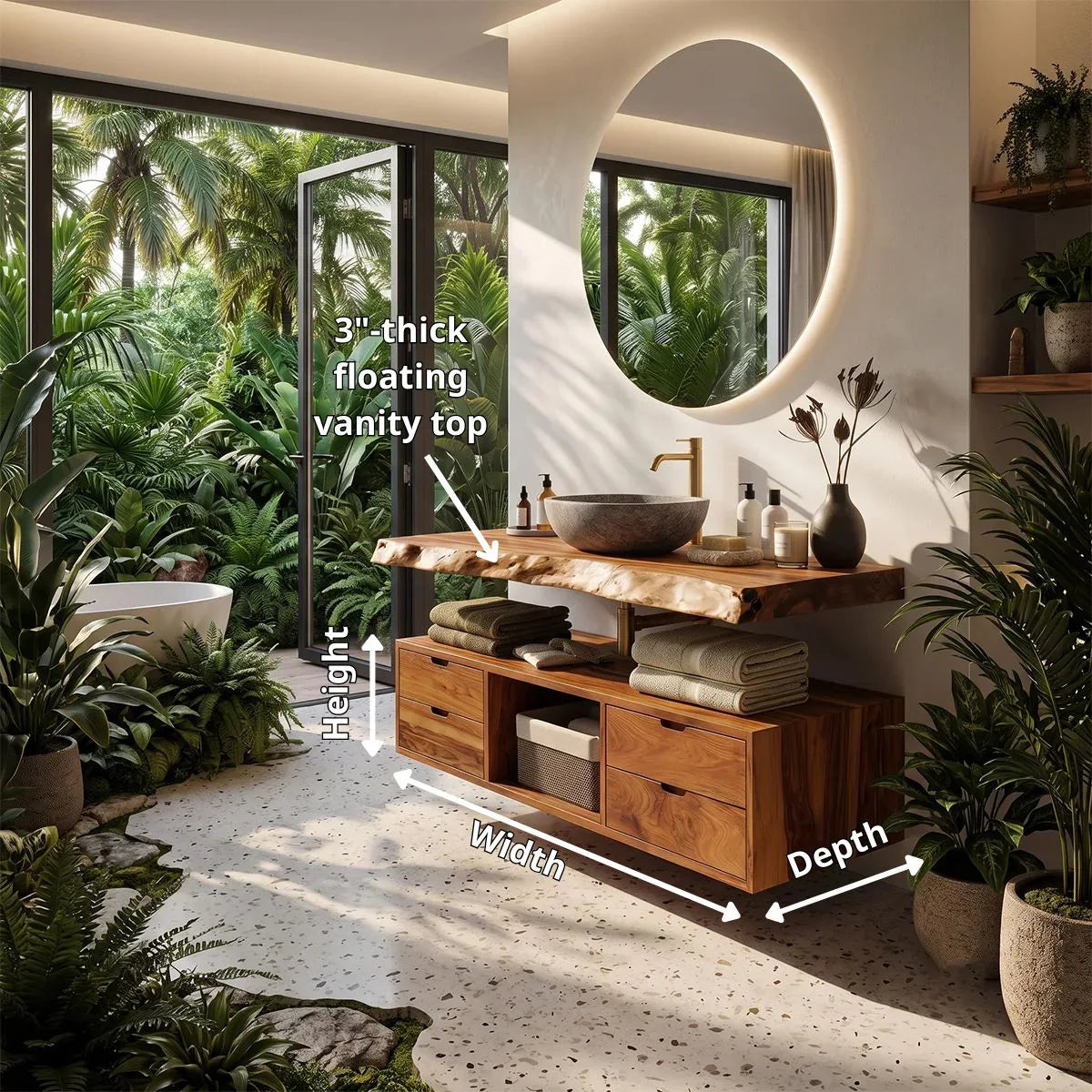 Live Edge Bathroom Vanity | Modern Floating Vanity with Storage Drawers TH003-2PAL7VO