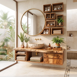 Floating Live Edge Bathroom Vanity with Storage Cubbies & Drawers | Solid Wood Wall Mounted Bathroom Vanity TT006-6OOZ2DD