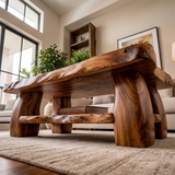 Live Edge Solid Wood Coffee Table with Storage Shelf | Rustic Modern Living Room Table TT006-3814