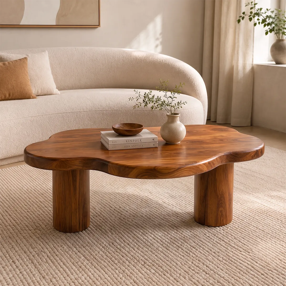 Organic Cloud Coffee Table | Solid Wood Modern Center Table for Living Room TT006-4713