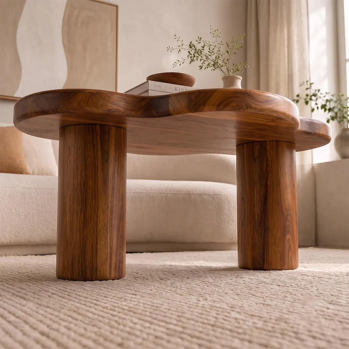 Organic Cloud Coffee Table | Solid Wood Modern Center Table for Living Room TT006-4713