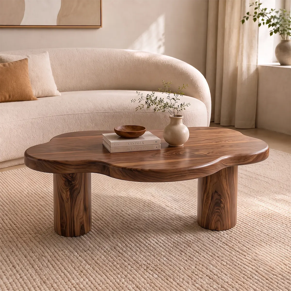 Organic Cloud Coffee Table | Solid Wood Modern Center Table for Living Room TT006-4713