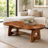 Organic Solid Wood Coffee Table with Storage Shelf | Modern Living Room Center Table TT006-4423