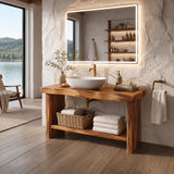 Freestanding Bathroom Vanity with Open Shelf | Organic Modern Bathroom Storage