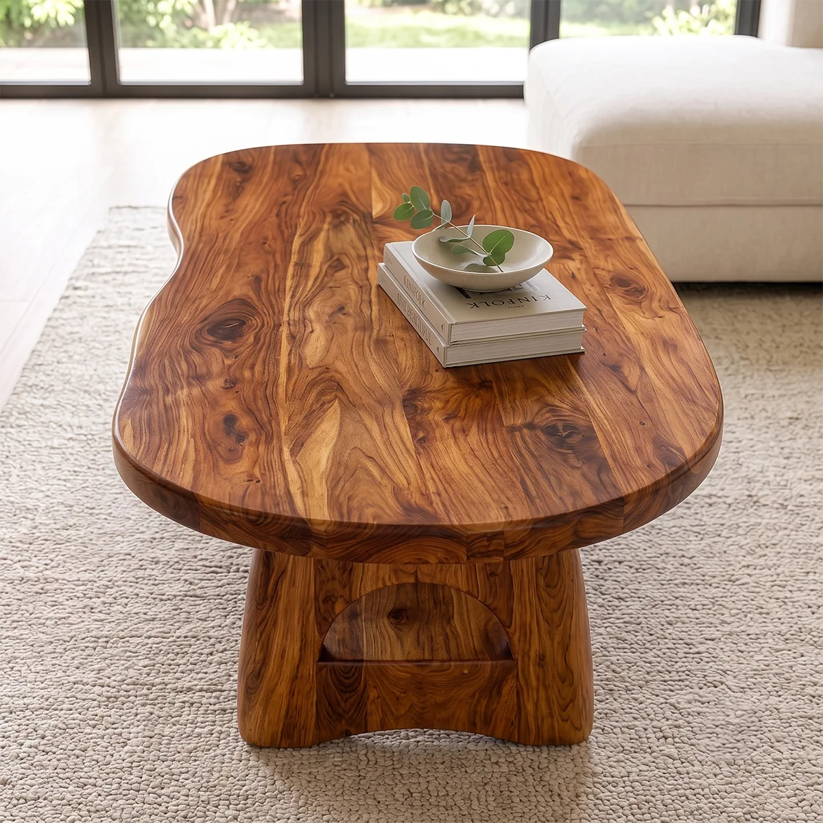 Organic Solid Wood Coffee Table with Storage Shelf | Modern Living Room Center Table TT006-4423