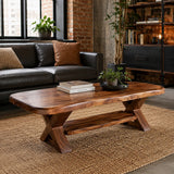 Modern Solid Wood Coffee Table with Storage Shelf | Rustic Living Room Center Table TT006-2270