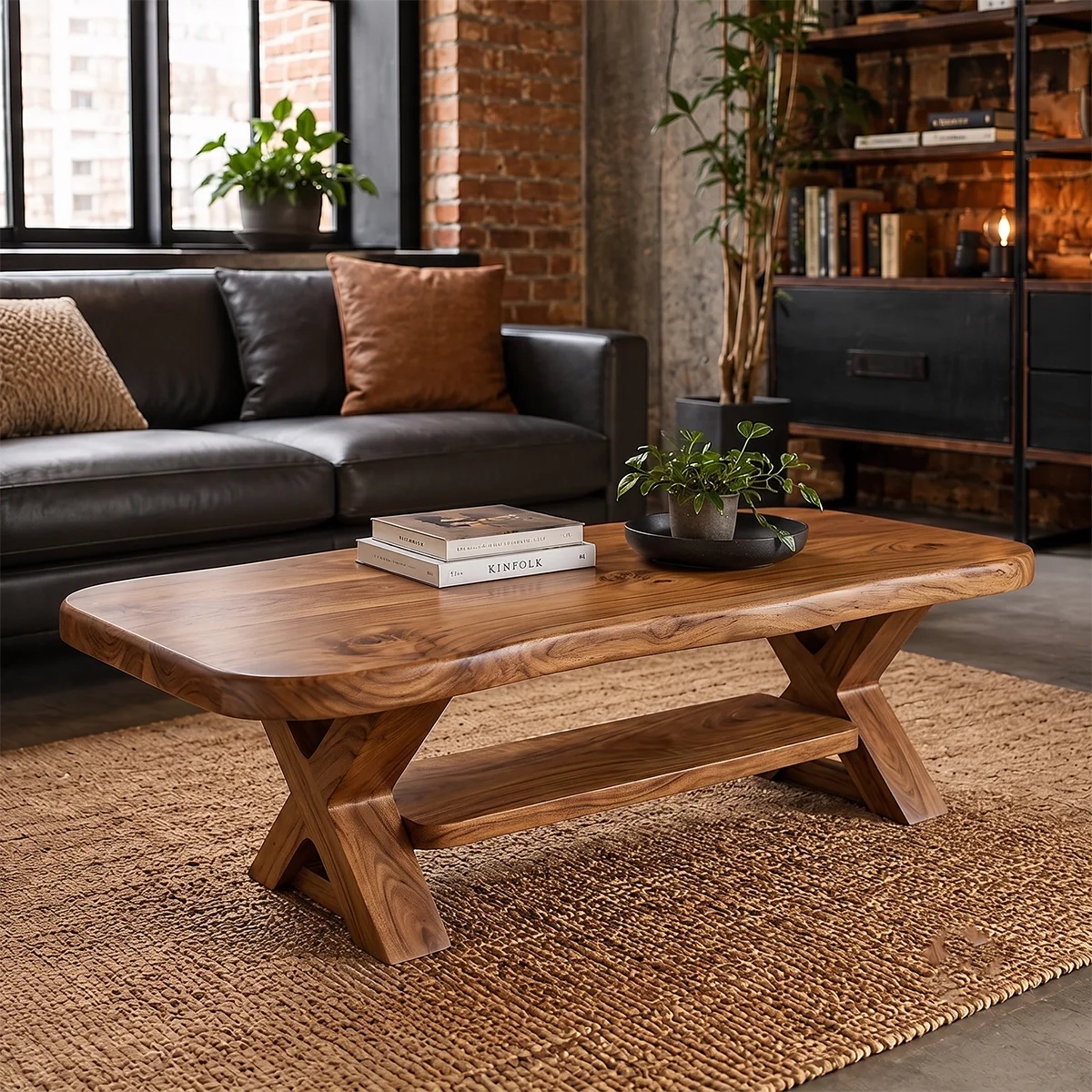 Modern Solid Wood Coffee Table with Storage Shelf | Rustic Living Room Center Table TT006-2270